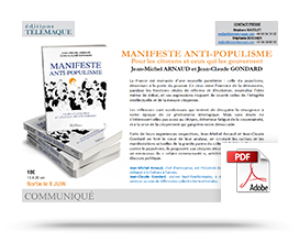Télécharger le communiqué de presse de "Manifeste anti-populisme" par Jean-Michel Arnaud et Jean-Claude Gondard